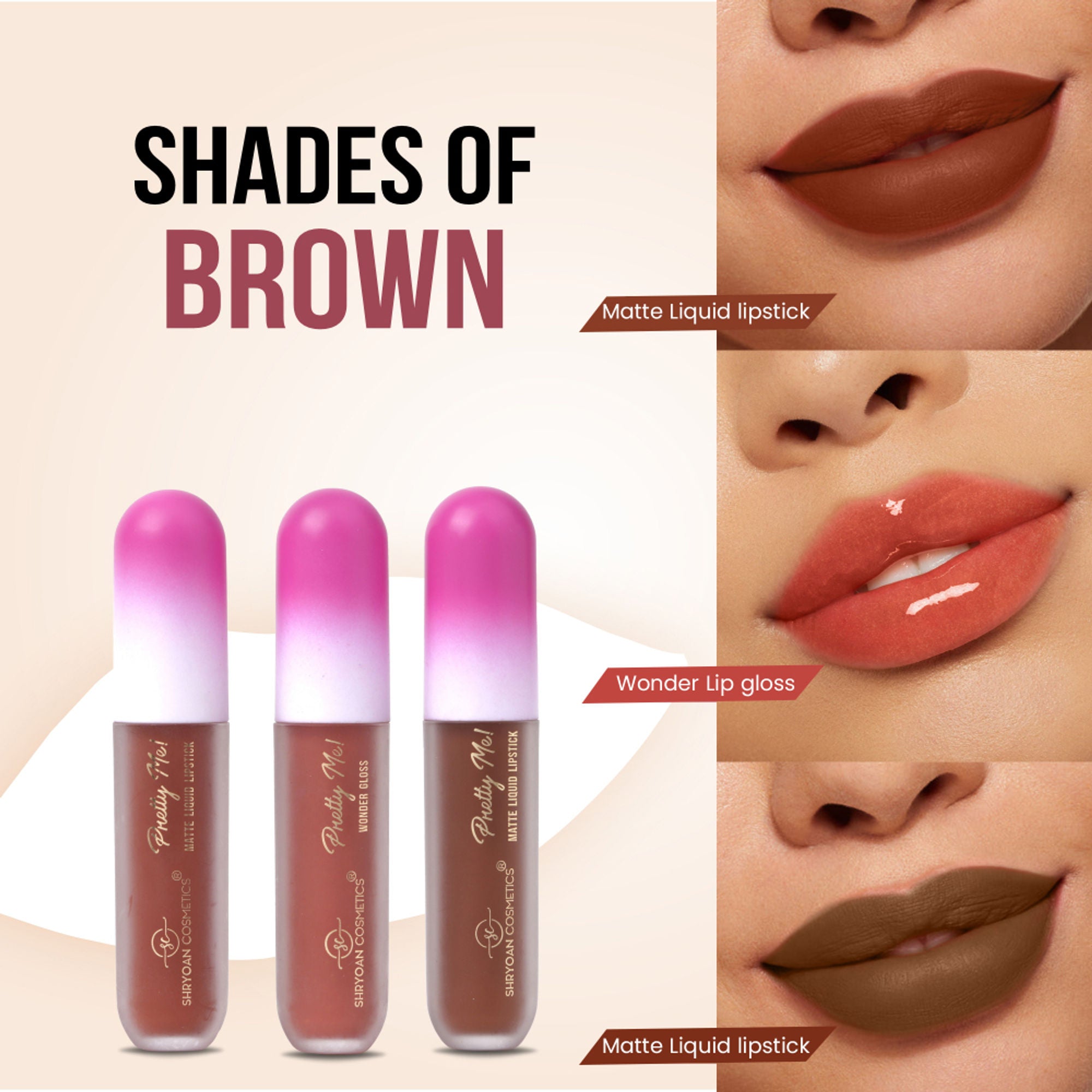 Shryoan Pretty Me! Liquid Matte Lipsticks & Lip Gloss - Brown - Distacart