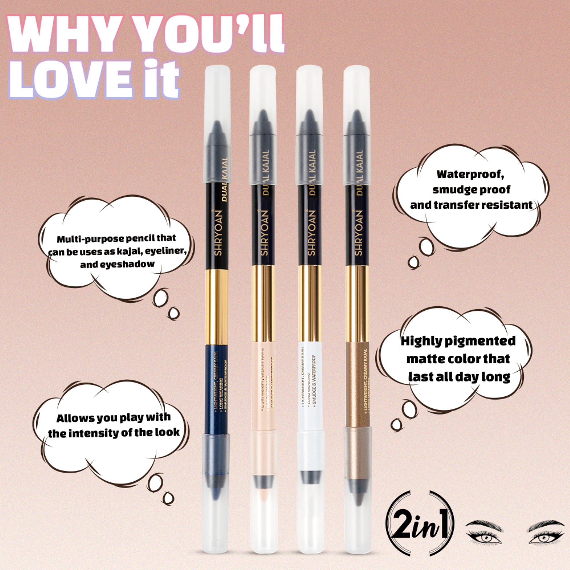 Shryoan Shimmery Dual Kajal with Sharpener - Black-Brown - Black-blue - Distacart