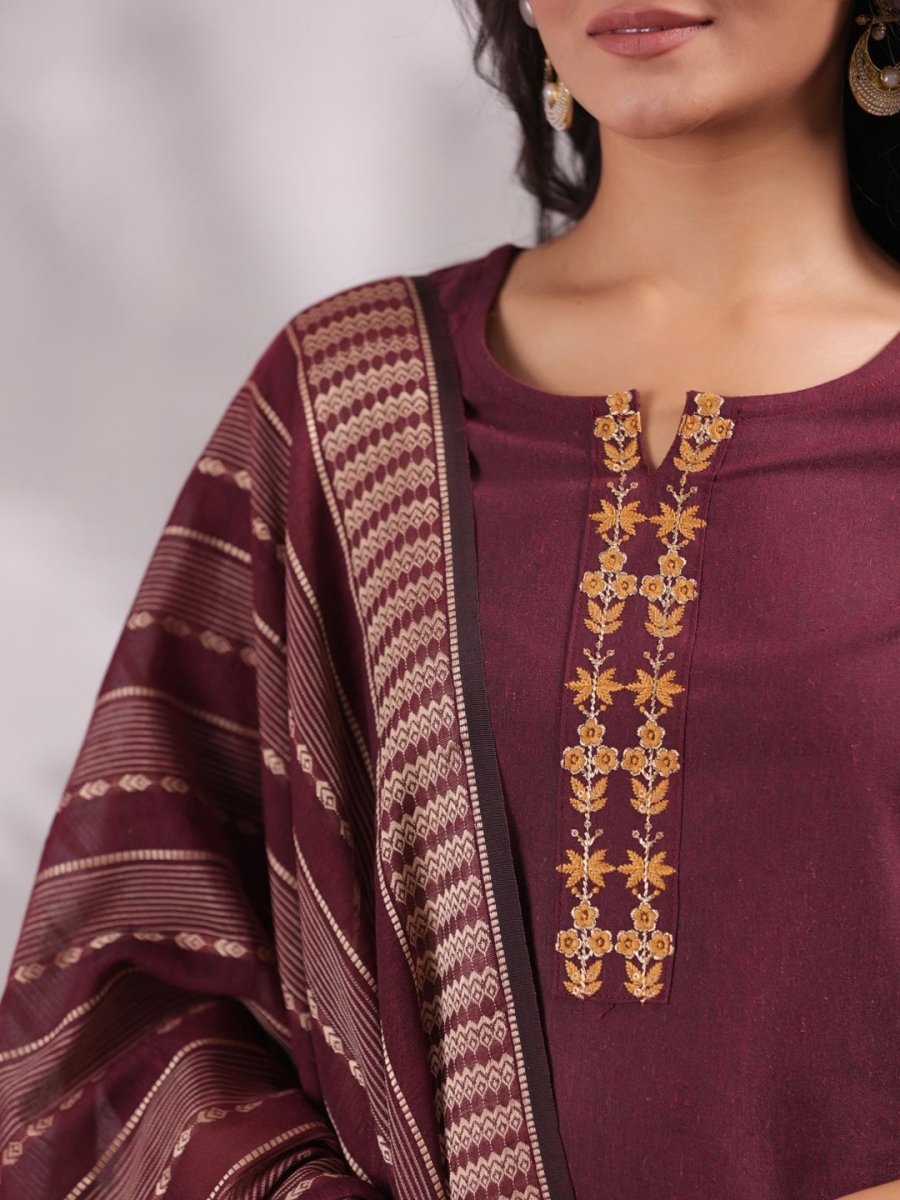 Anubhutee Yoke Design Regular Thread Work Pure Cotton Kurta with Trousers & With Dupatta - Distacart