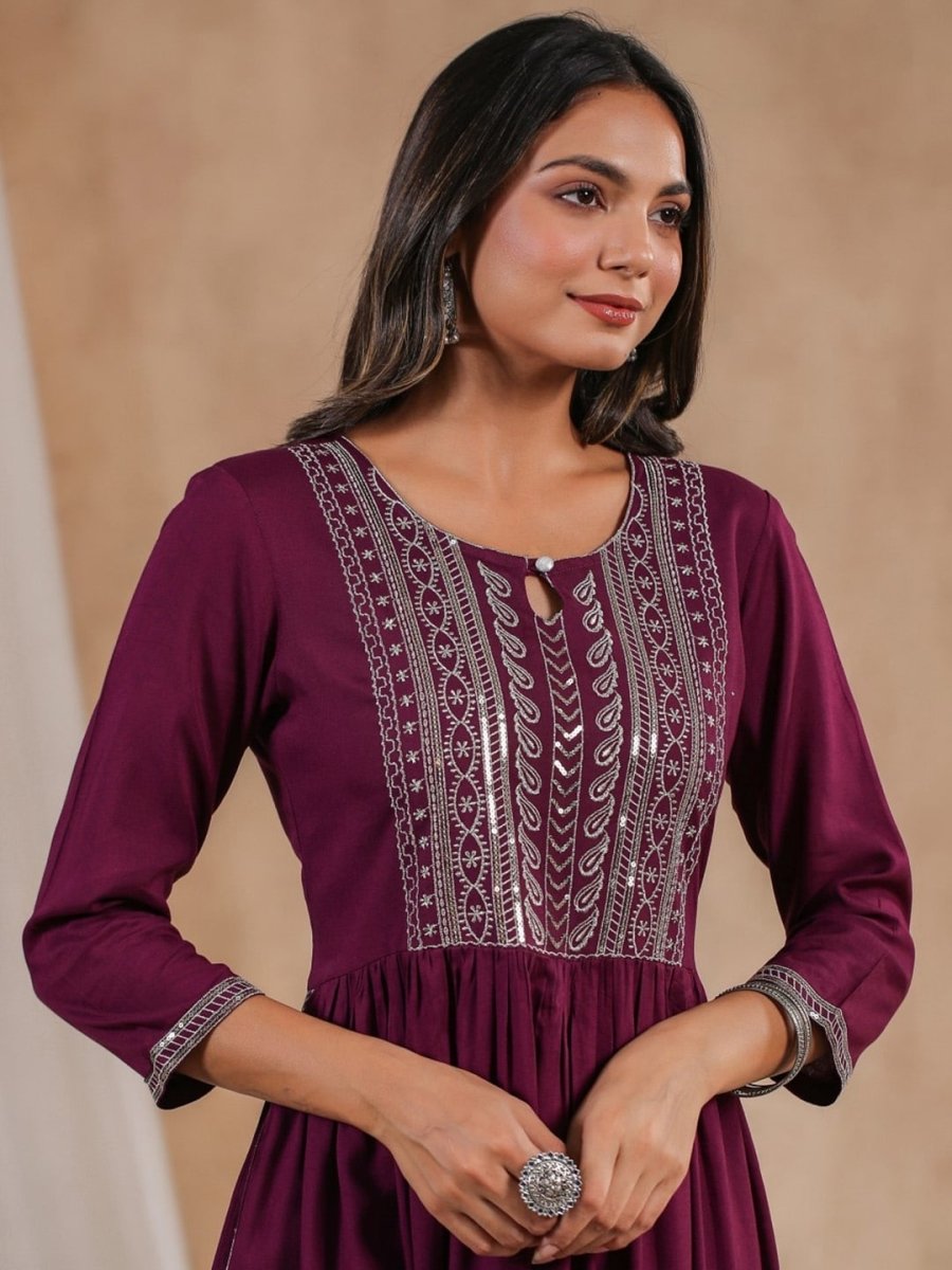 Anubhutee Ethnic Motifs Yoke Design Sequins Detail A-Line Kurta - Distacart