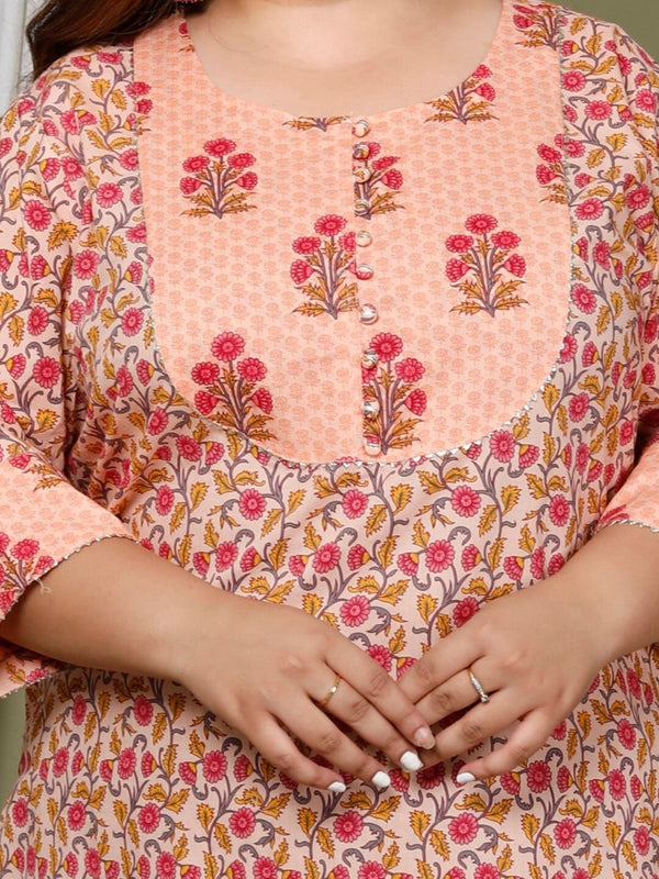 Swasti Plus Size Floral Printed Pure Cotton Kurta