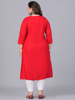Thumbnail for Sztori Plus Size Embroidered Yoke Design Round Neck Three-Quarter Sleeves Straight Kurta - Distacart