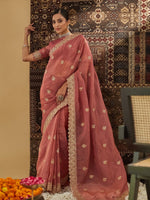 Thumbnail for kasee Embellished Zardozi Silk Blend Saree - Distacart