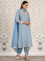 Thumbnail for Ode by House of Pataudi Floral Printed Pure Cotton A-Line Kurta & Trousers With Dupatta - Distacart