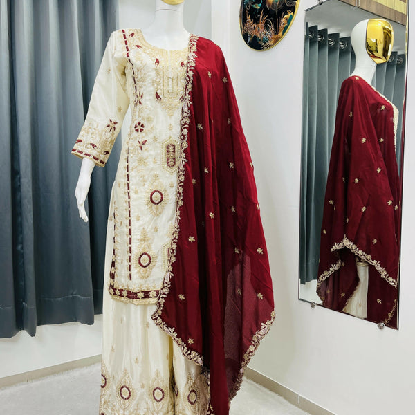 Teeya Creation White Color Chinon Silk Party Wear Trending Palazzo Set - Distacart