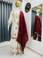 Thumbnail for Teeya Creation White Color Chinon Silk Party Wear Trending Palazzo Set - Distacart