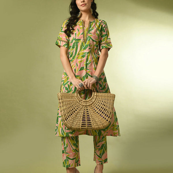 Myshka Women's Multi Printed Cotton Straight Party Kurta Set - Distacart
