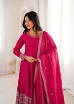 Thumbnail for Teeya Creation Rani Color Vichitra Silk Embroidery Work Party Wear Long Gown - Distacart