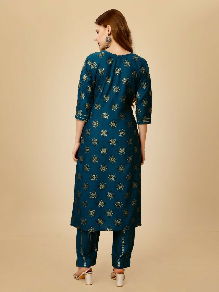 Jyoti Fashion Women's Navy Blue Viscose Rayon Embroidered Kurta Pant Set - Distacart