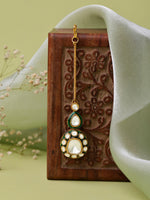 Thumbnail for Ruby Raang Gold Polished White Kundan Maang Tikka
