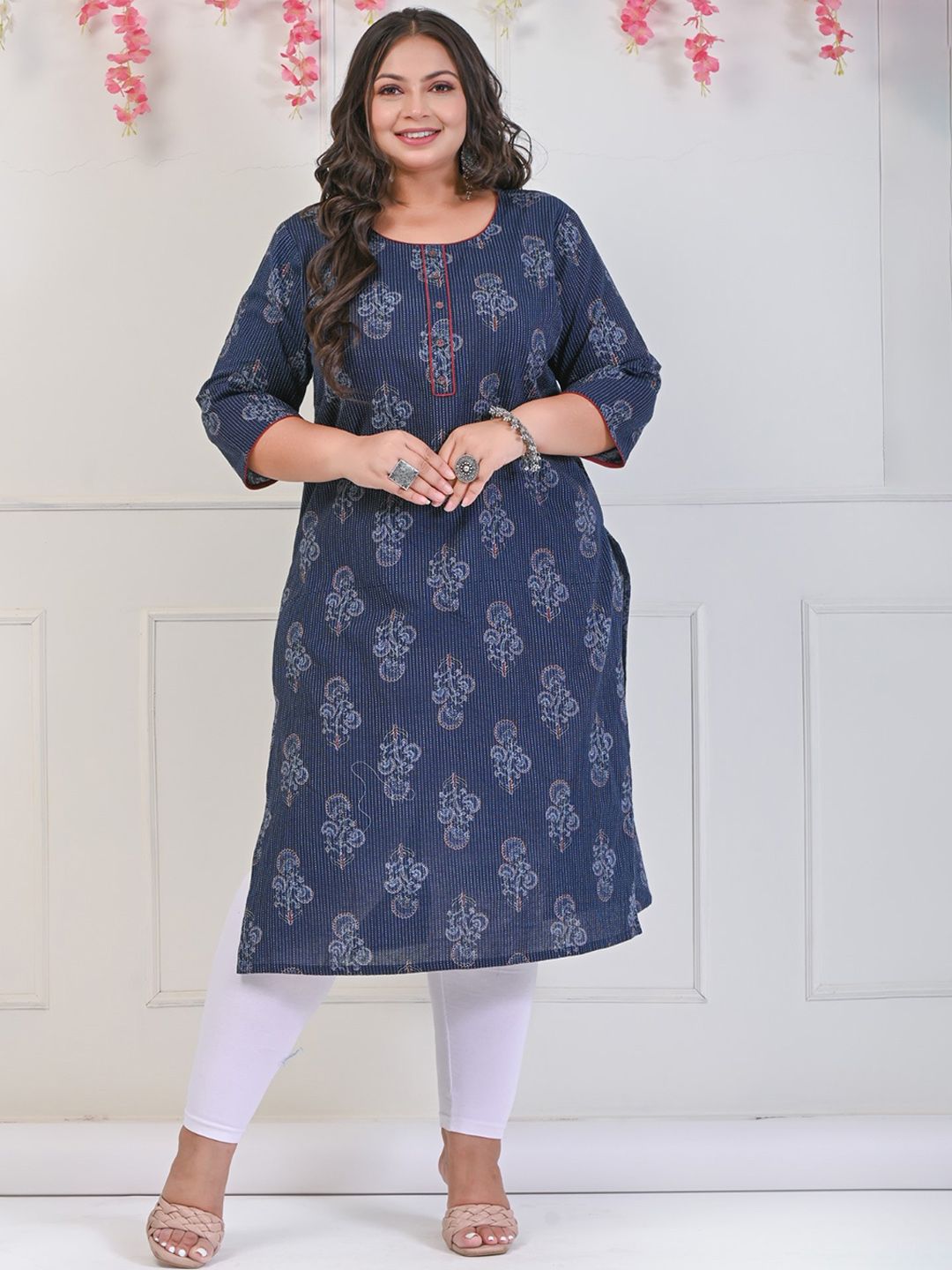 Swasti Plus Size Floral Printed Cotton Kurta - Distacart