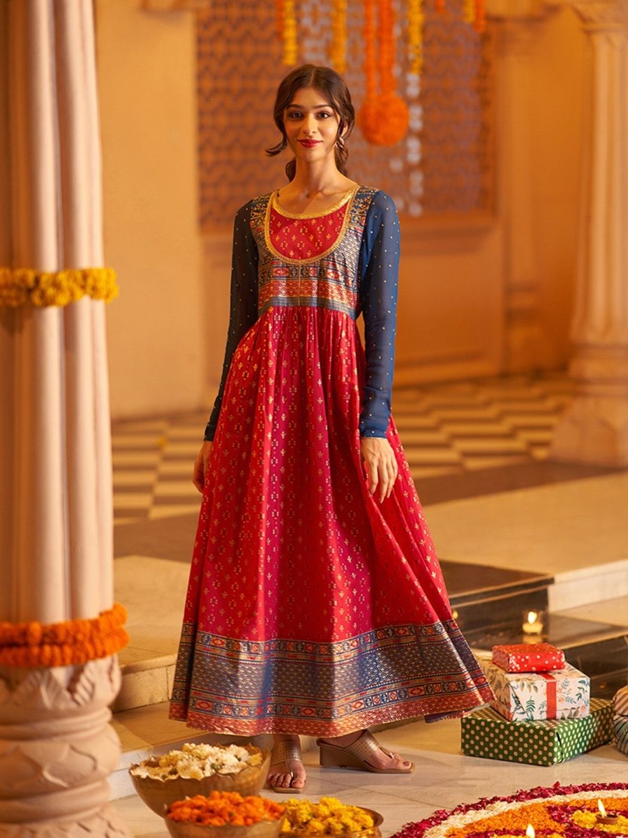 AURELIA Ethnic Motifs Printed Pure Cotton Maxi Dress - Distacart