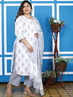 Thumbnail for Swasti Plus Size Floral Printed Pure Cotton Kurta With Palazzos & Dupatta - Distacart