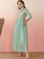 Thumbnail for Sangria Sequin Embroidered Flared Anarkali Kurta