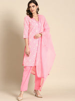 Thumbnail for All About You Women Floral Embroidered Regular Kurta with Trousers & Dupatta - Distacart