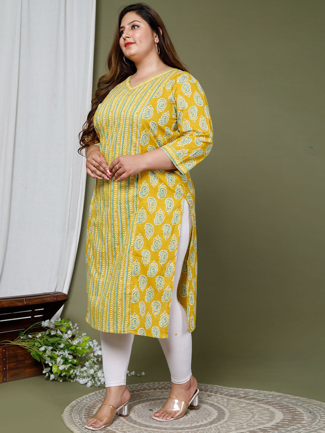 Swasti Ethnic Motif Printed V Neck Pure Cotton Kurta