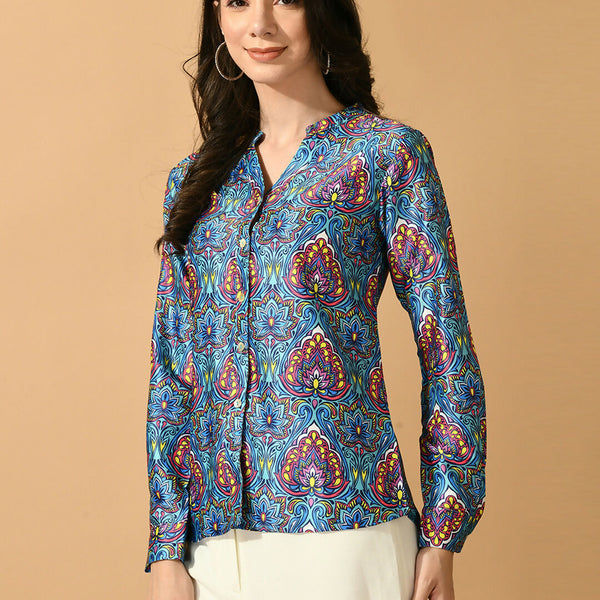 Myshka Women's Multi Satin Printed Smart Shirt - Distacart