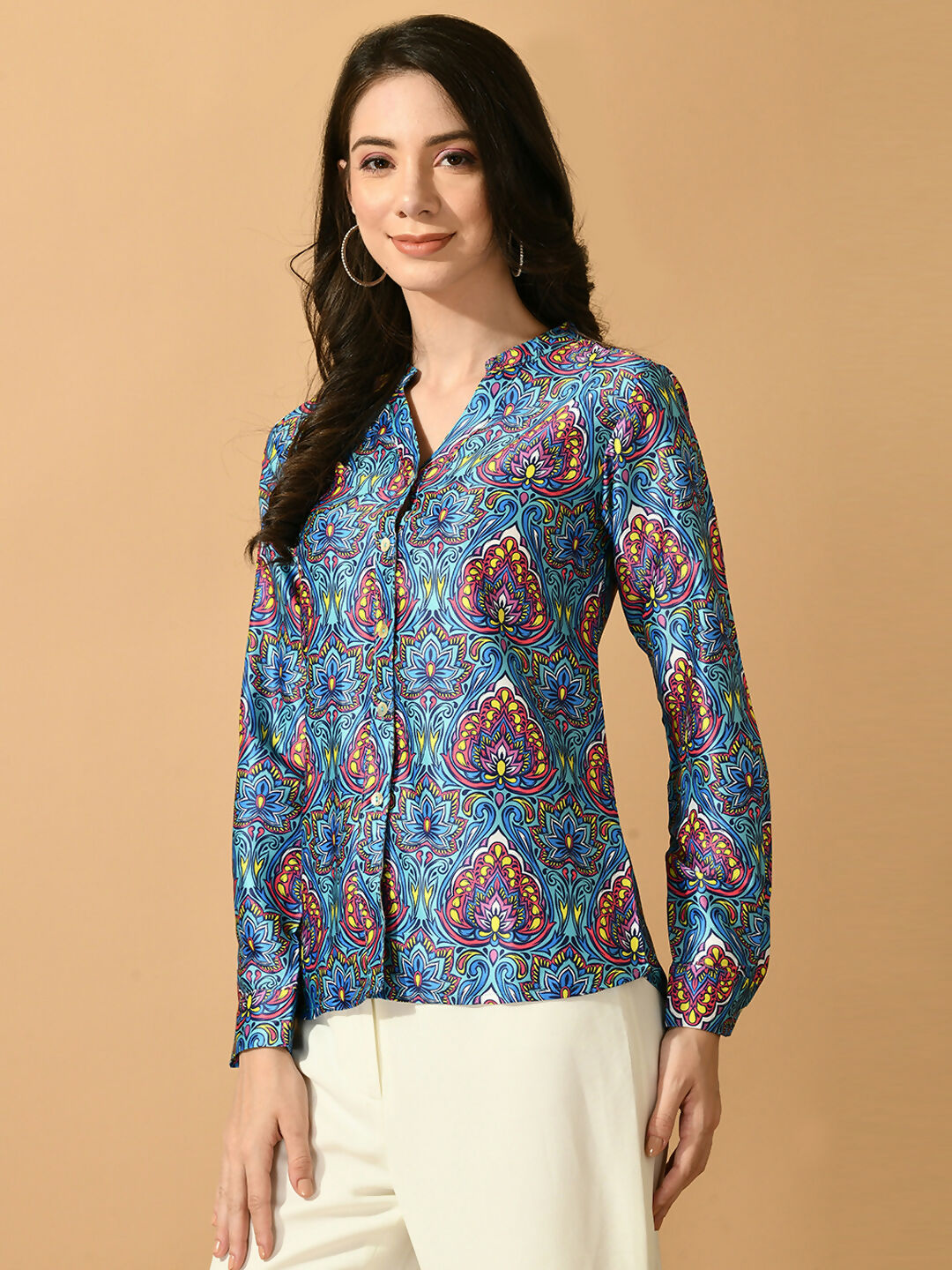 Myshka Women's Multi Satin Printed Smart Shirt - Distacart