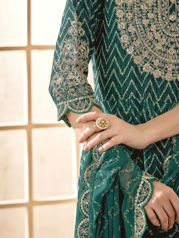 Anouk Embroidered Empire Thread Work Kurta With Trousers & Dupatta