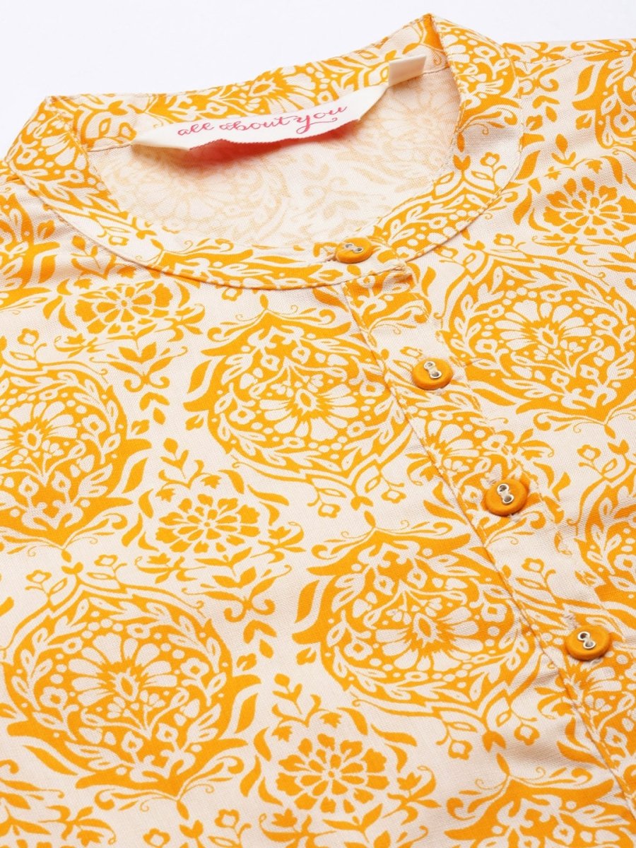 All About You Women Gold-Toned & White Printed Kurta - Distacart