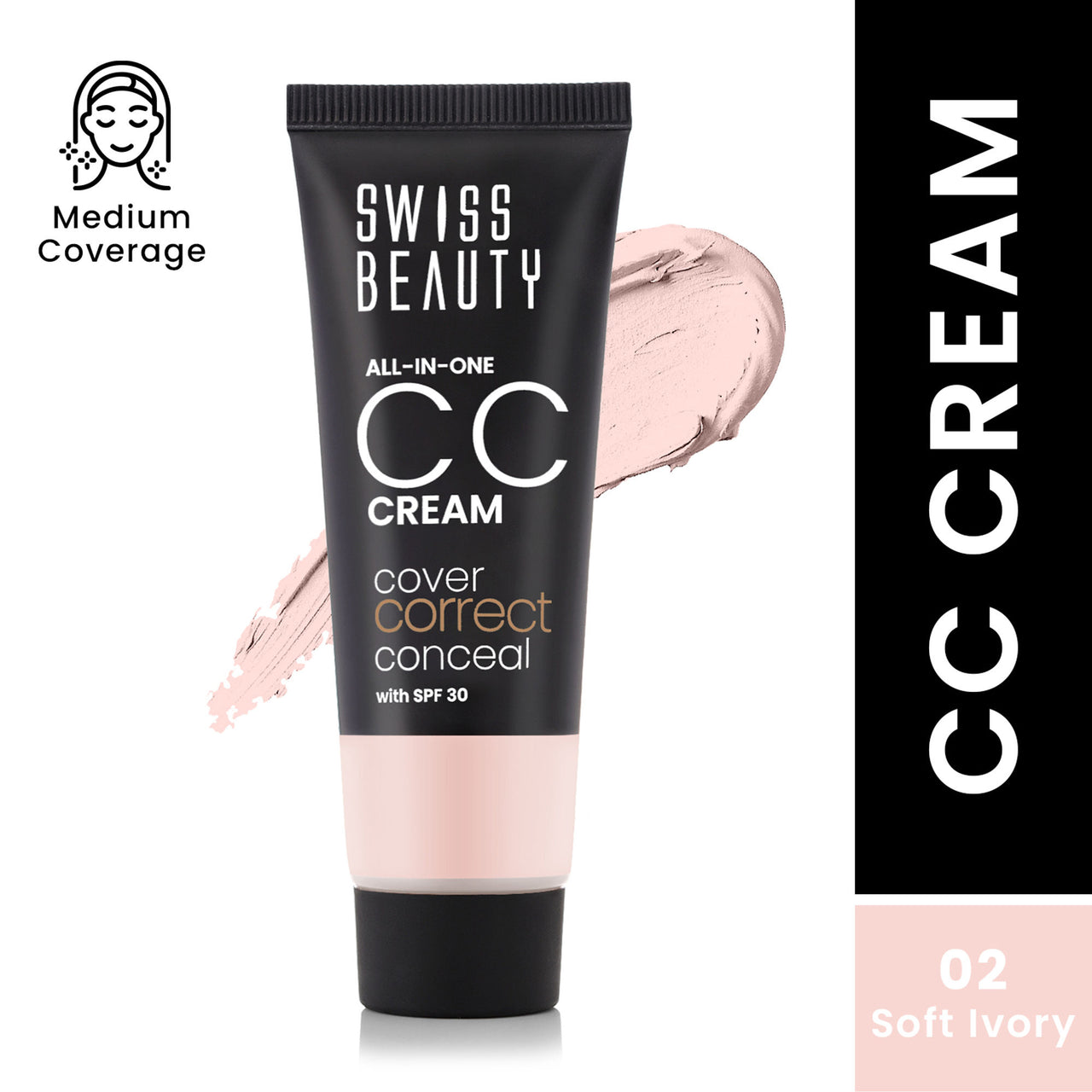 Swiss Beauty All-In-One CC Cream Cover Correct & Conceal - 02 Soft Ivory