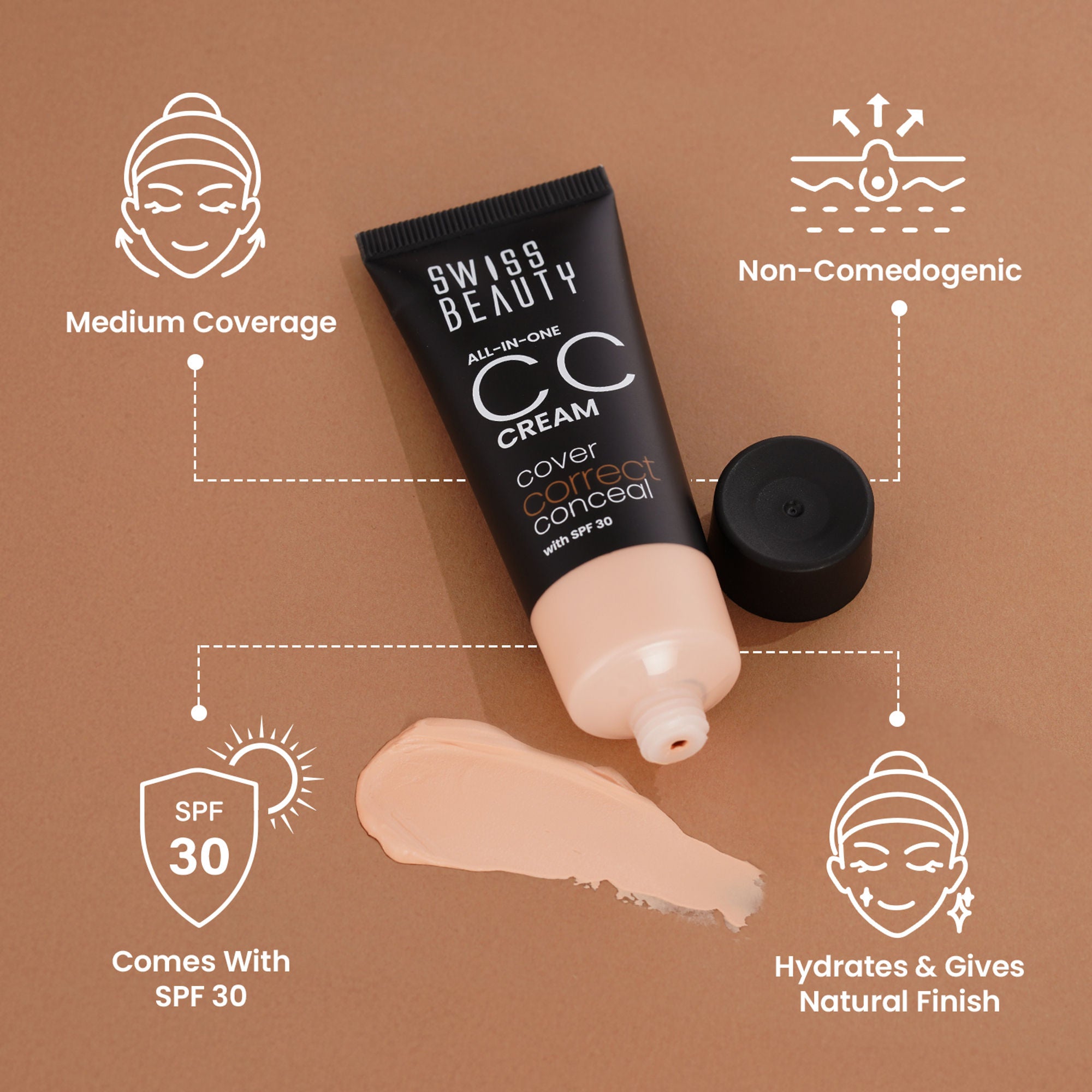 Swiss Beauty All-In-One CC Cream Cover Correct & Conceal - 05 Sand Beige - Distacart