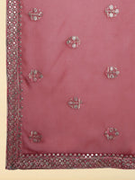 Thumbnail for Soch Pink Embroidered Pleated A-Line Sequinned Georgette Kurta with Churidar & Dupatta - Distacart