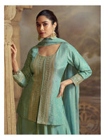 Thumbnail for Anaita Sky Blue Georgette Readymade Suit with Embroidery Work - Distacart