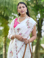Thumbnail for Teeya Creation White Color Pure Paper Silk Heavy Embroidery Work Wedding Wear Saree - Distacart