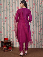 Thumbnail for Ode by House of Pataudi Pink Ethnic Motifs Embroidered Zari Kurta With Trousers & Dupatta - Distacart