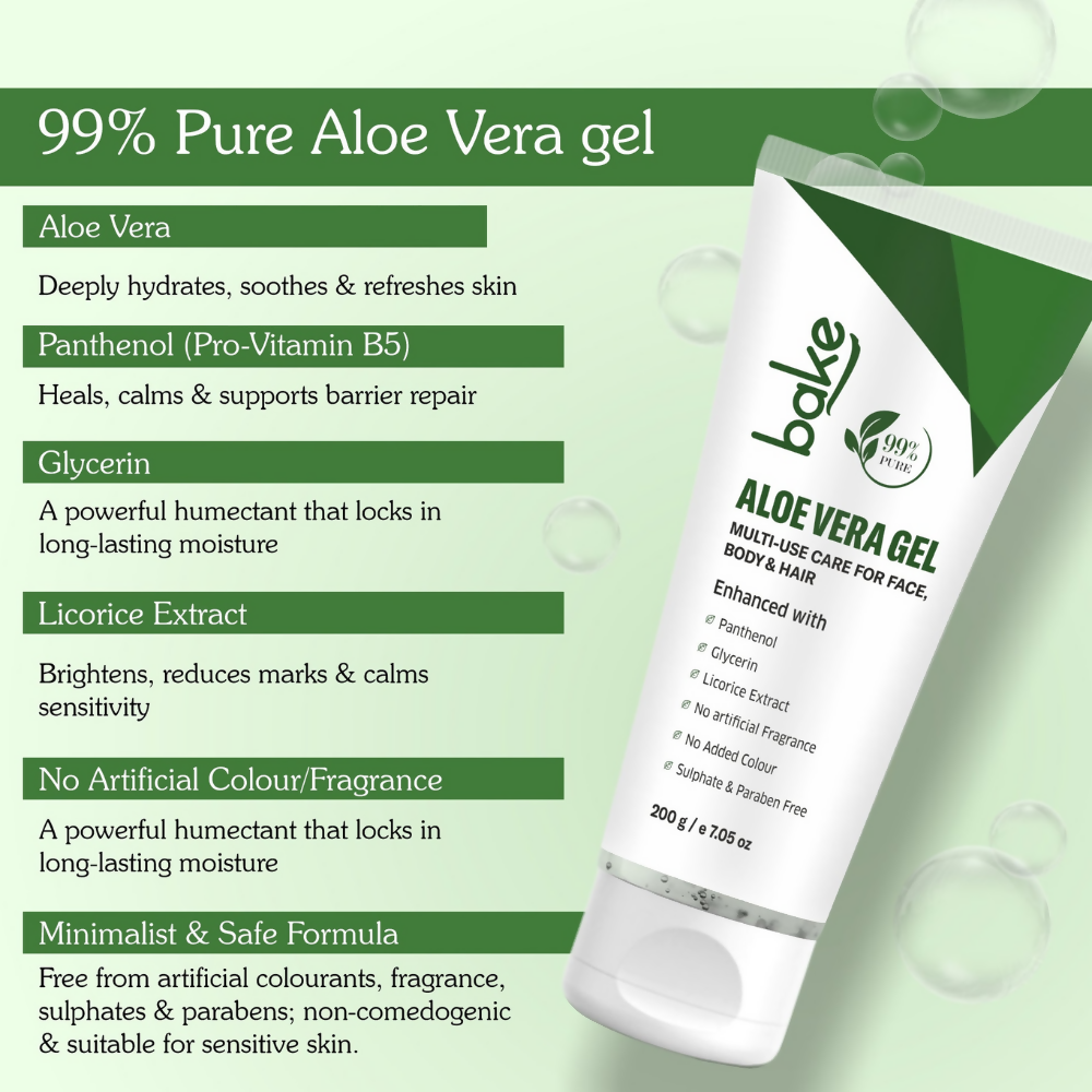 Bake 99% Pure Multi-Use Aloe Vera Gel for Face, Body & Hair - Distacart