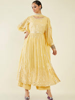 Thumbnail for Soch Floral Embroidered Mirror Work Kurta With Palazzos & Dupatta - Distacart
