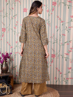 Thumbnail for Ode by House of Pataudi Floral Printed Regular Pure Cotton Kurta with Trousers - Distacart