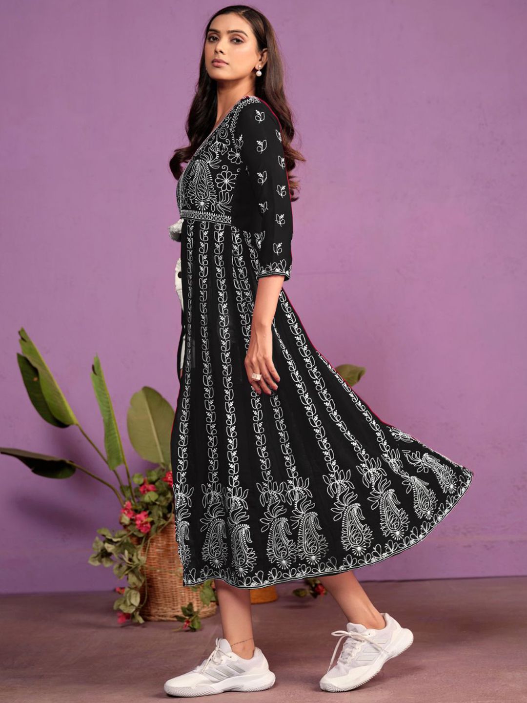 Sangria Women Chikankari Embroidered Round Neck Kurta - Distacart