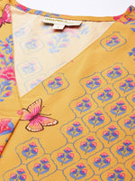 Thumbnail for Anouk Women Mustard Yellow Floral Printed A- Line Kurta with Trousers - Distacart