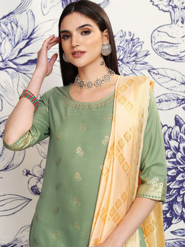 Vishudh Ethnic Motifs Woven Design Straight Kurta & Palazzos With Dupatta