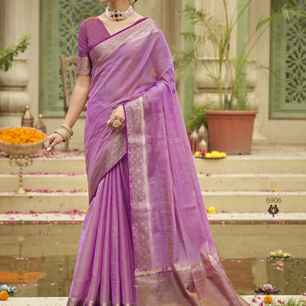 Anouk Lavender & Gold Toned Zari Tussar Silk Saree - Distacart