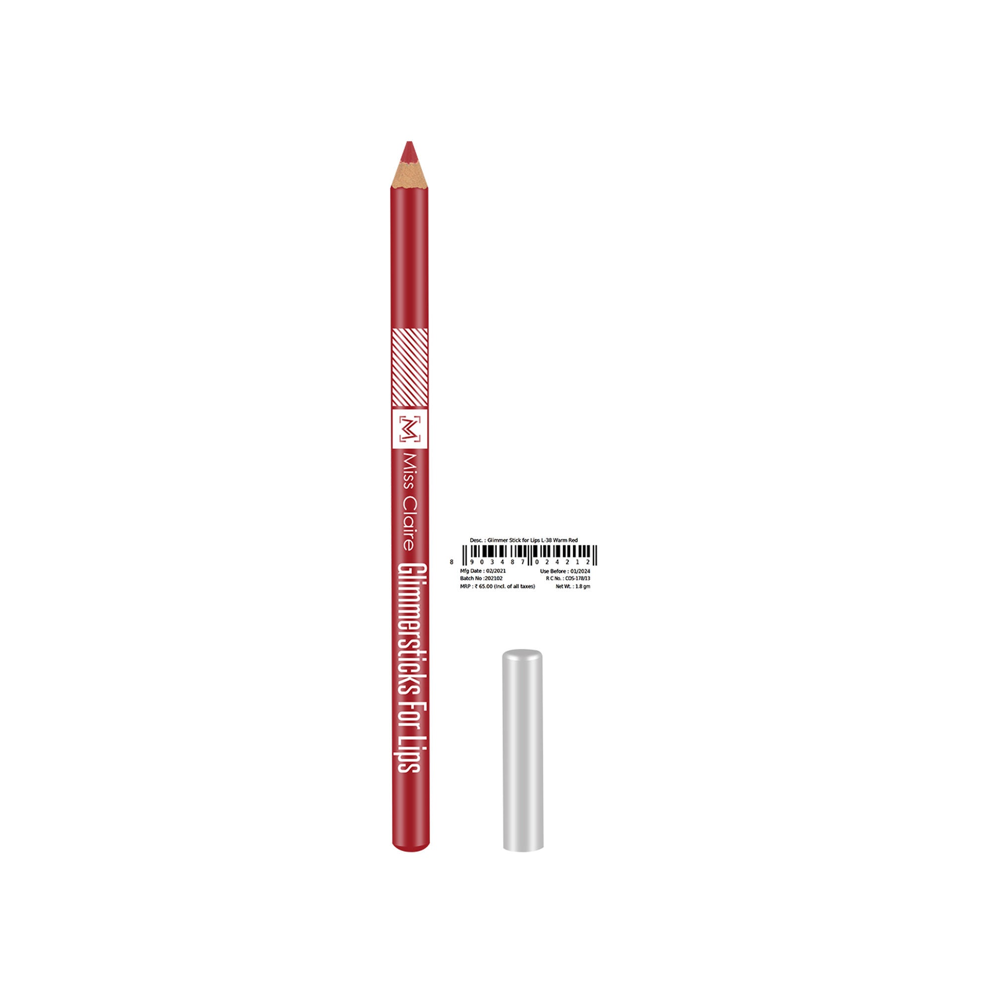 Miss Claire Glimmersticks For Lips - Warm Red L-38