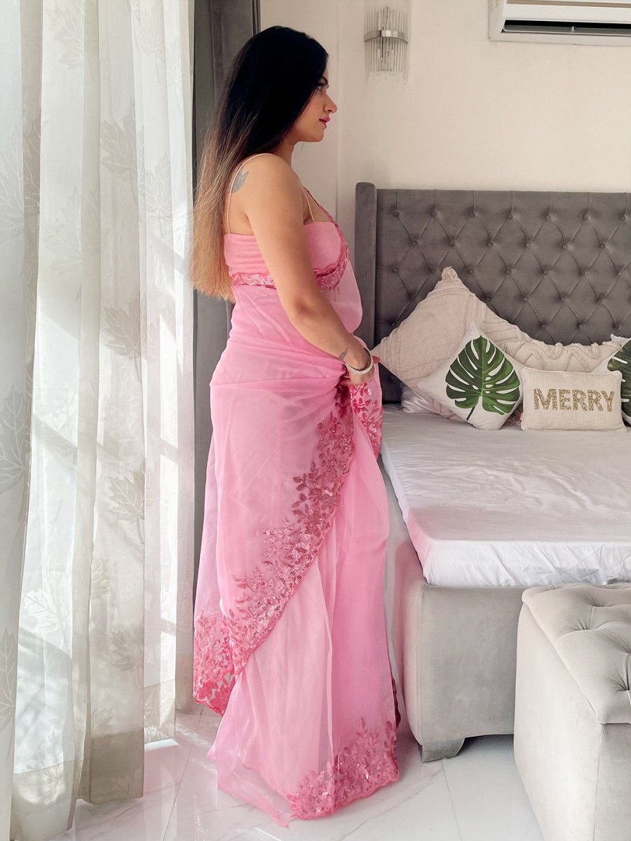 Anouk Sequinned Embellished Border Organza Saree - Distacart