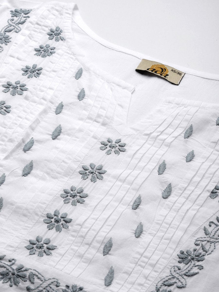ADA Ethnic Motifs Embroidered Chikankari White Romance Kurta - Distacart