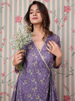 Thumbnail for Ode by House of Pataudi Floral Printed Angrakha Gotta Patti Pure Cotton Kurta Set - Distacart