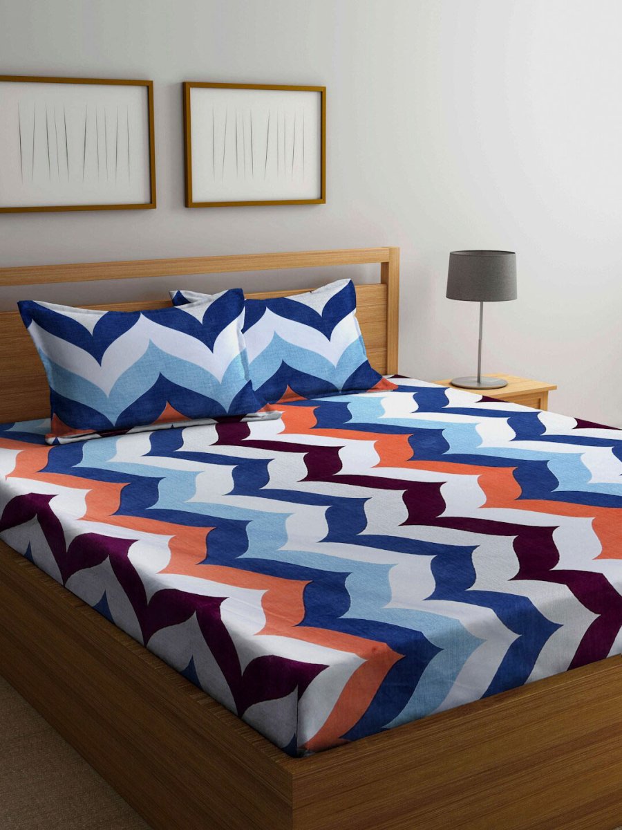 Arrabi Multicoloured Ethnic Motifs 300 TC Super King Bedsheet with 2 Pillow Covers - Distacart