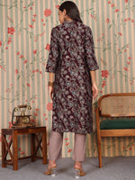 Thumbnail for Ode by House of Pataudi Floral Printed Regular Chanderi Silk Kurta With Trouser - Distacart