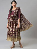 Thumbnail for AURELIA Brown Ethnic Motifs A-Line Midi Dress