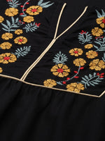 Thumbnail for All About You Women Black Floral Yoke Design Embroidered Thread Work Straight Kurta - Distacart