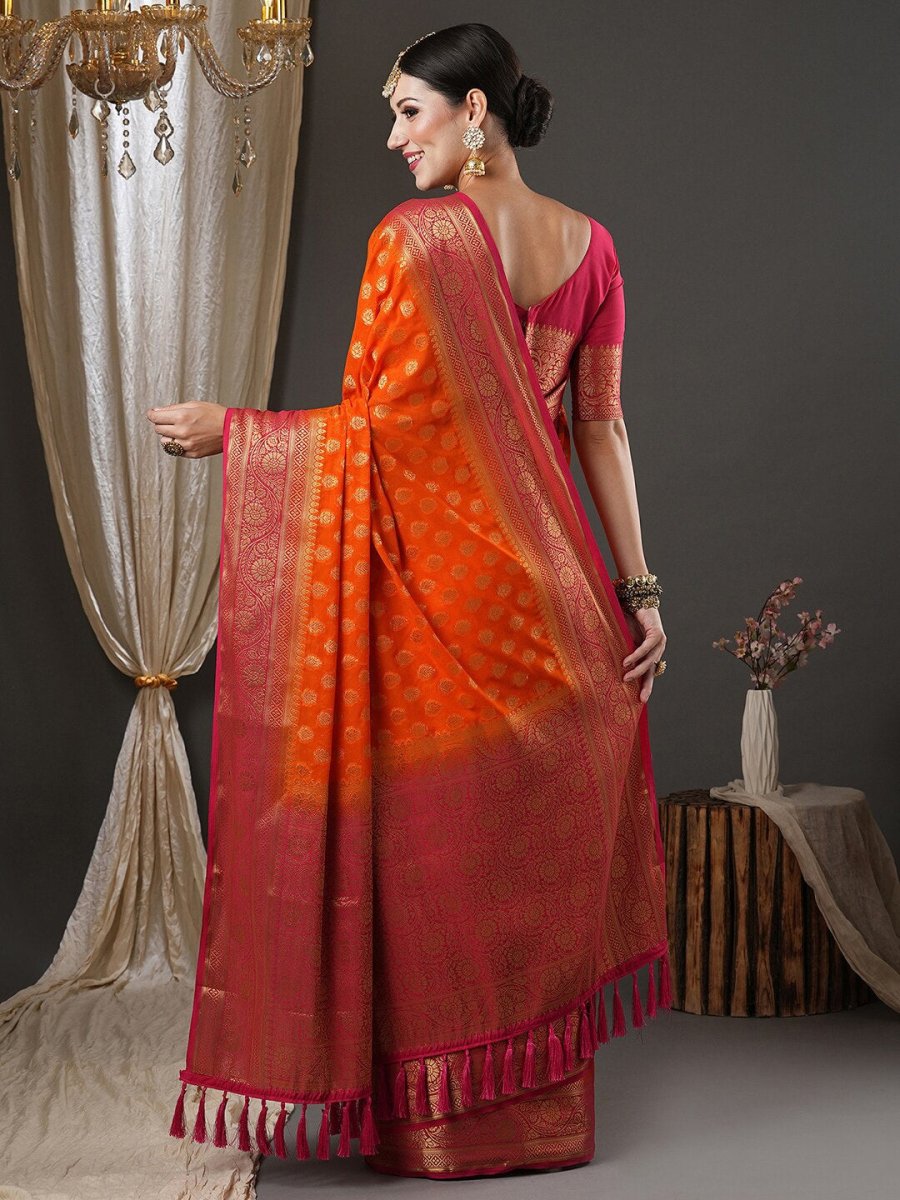 Anouk Orange & Pink Ethnic Motifs Woven Design Zari Pure Georgette Kanjeevaram Saree - Distacart