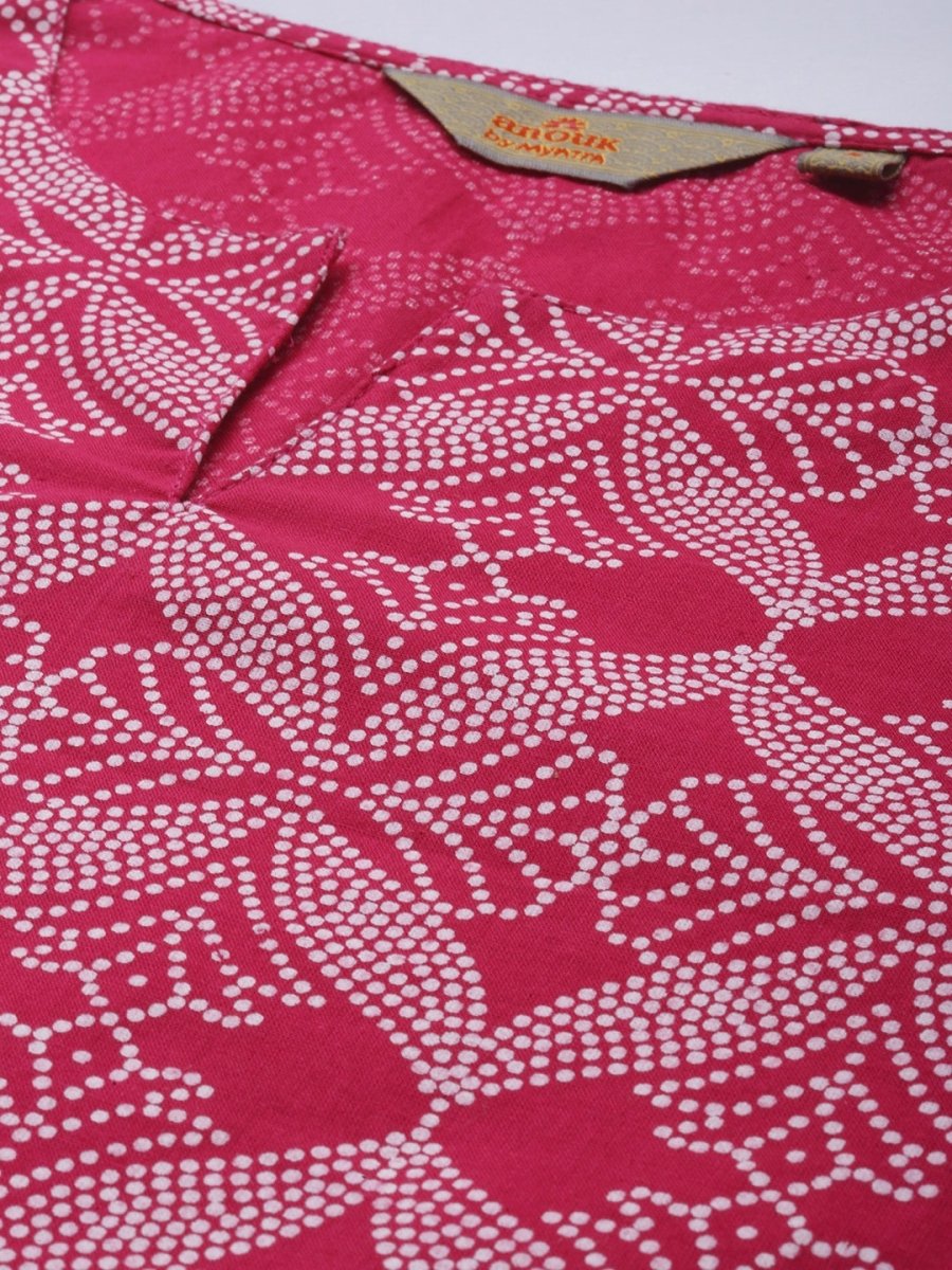 Anouk Women Pink Bandhani Printed Pure Cotton Kurta with Trousers - Distacart