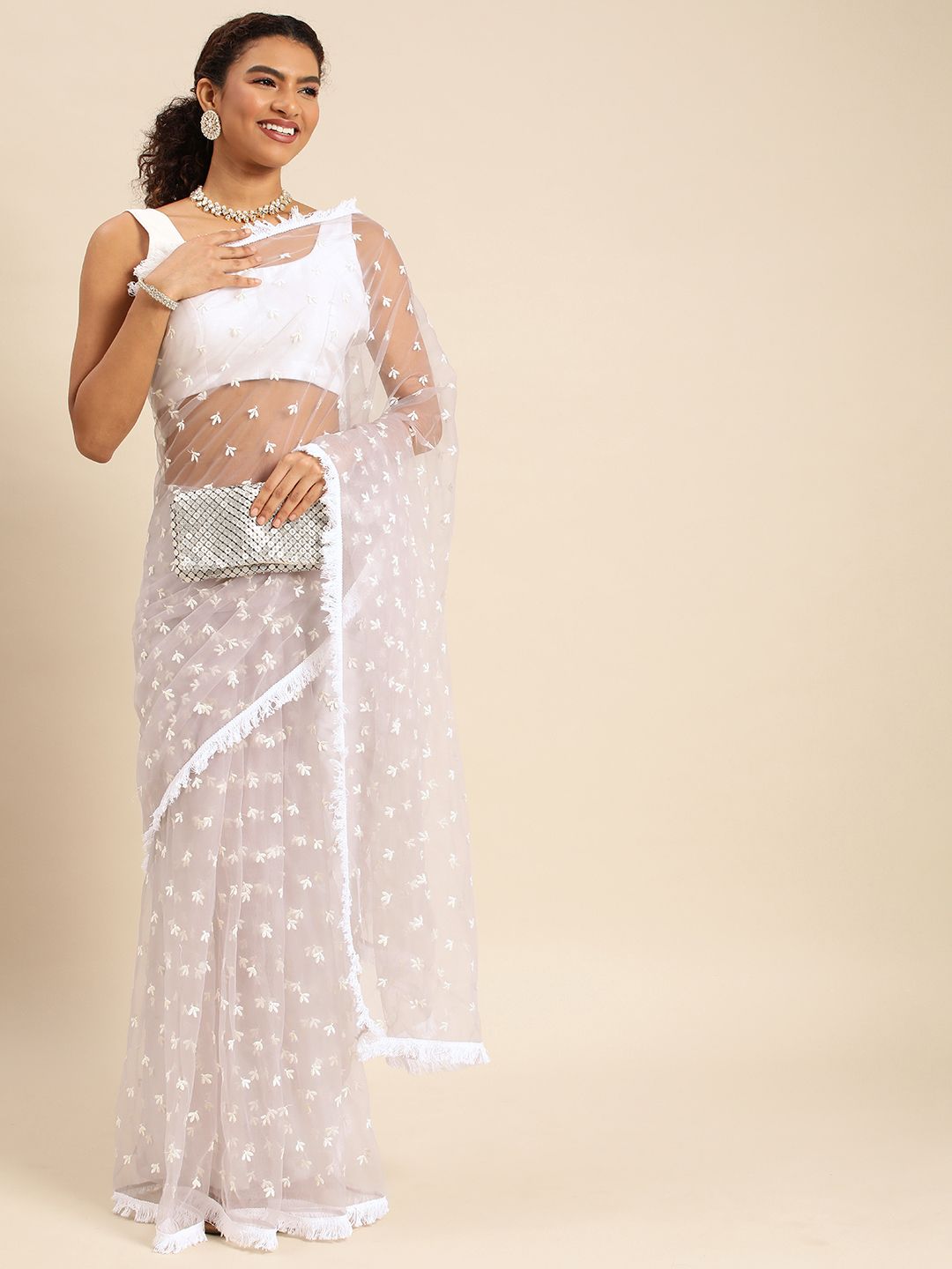 kasee Ethnic Motifs Embroidered Net Saree - Distacart