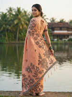 Thumbnail for Shree Shyam Fashion Orange Linen Cotton Saree - Distacart