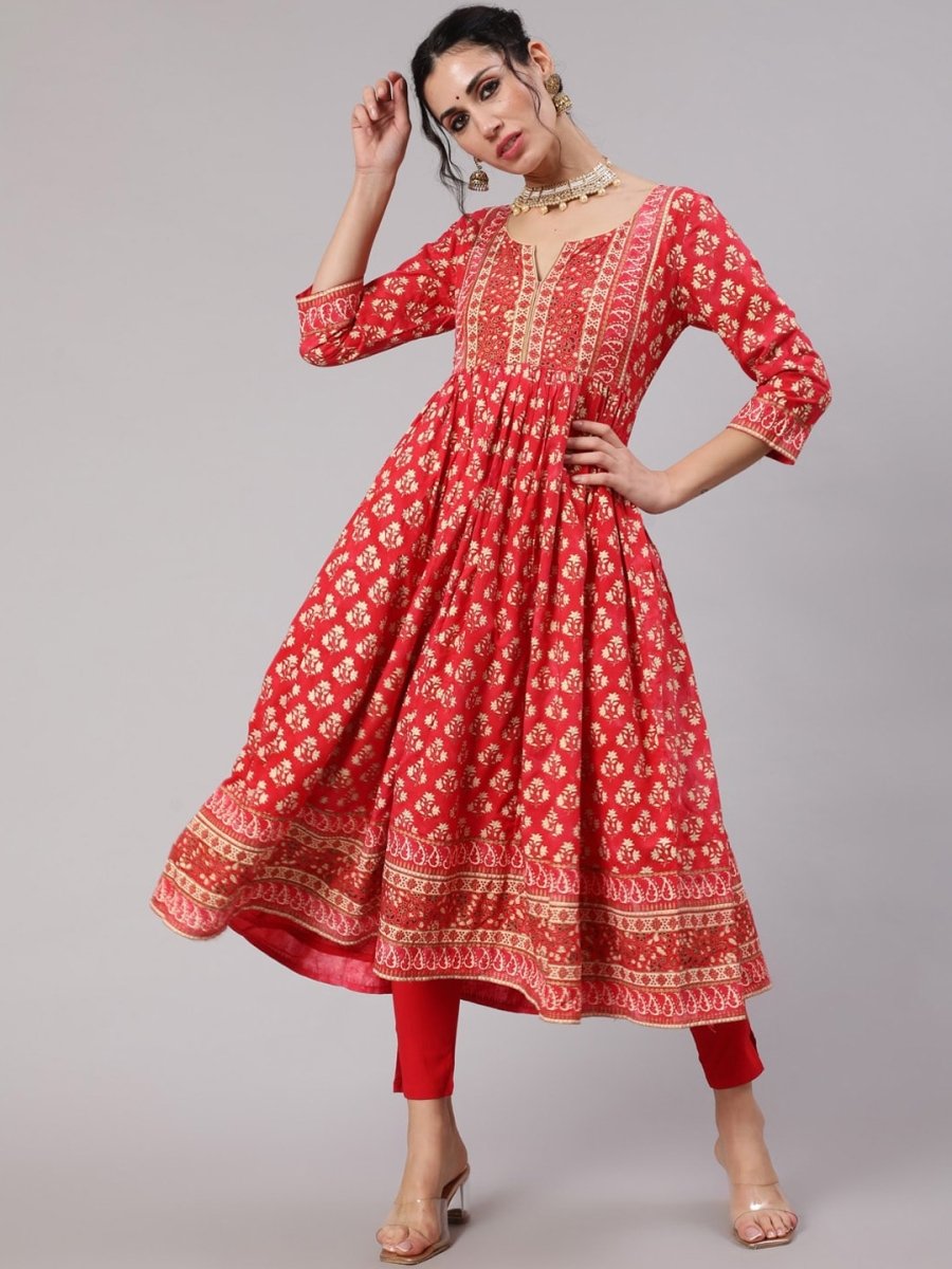 Aks Ethnic Motifs Printed Cotton Anarkali Kurta - Distacart